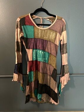 Patchwork Multicolor Long Sleeve Tunic Dress